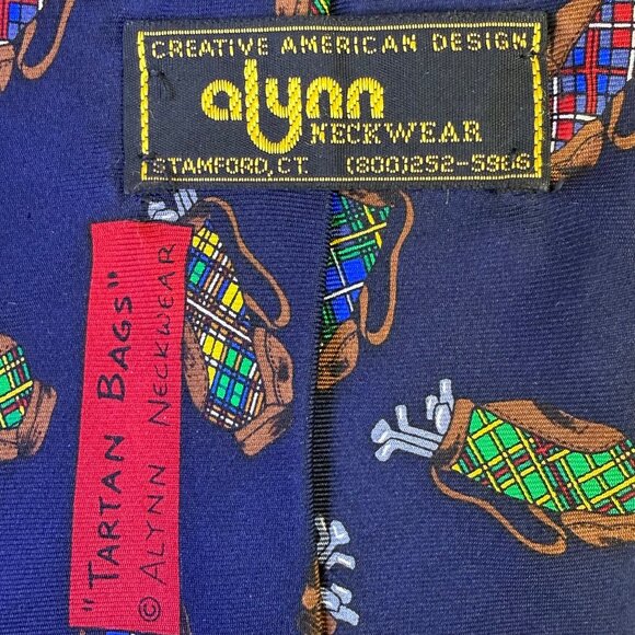 Alynn Mens Navy Polyester Cartoon Golf Bag Print Tie Approximately 58 Inches - Picture 2 of 7